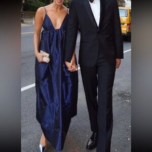 GANNI taffeta midi dress in navy 36/S